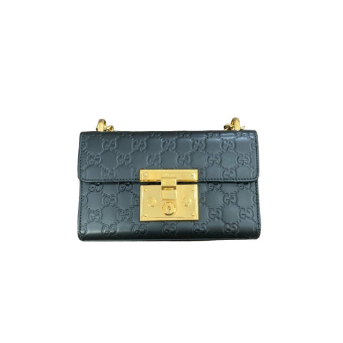 Gucci Small Padlock Shoulder Bag Guccissima Black