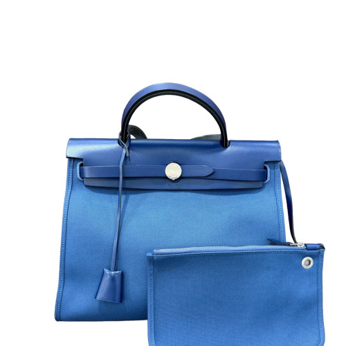 Hermes Herbag 31 Toile Vache Hunter 7U Navy Blue