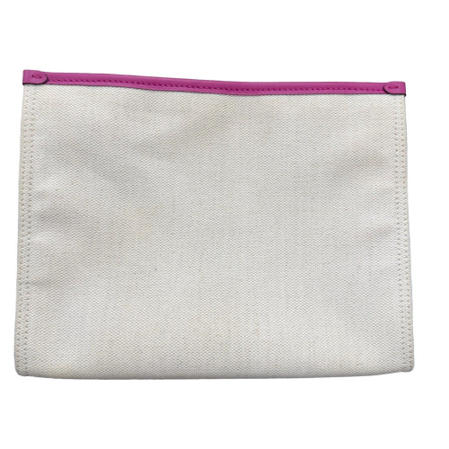 Moynat Clutch Canvas Calfskin White Pink Moynat Clutch Canvas Calfskin White Pink