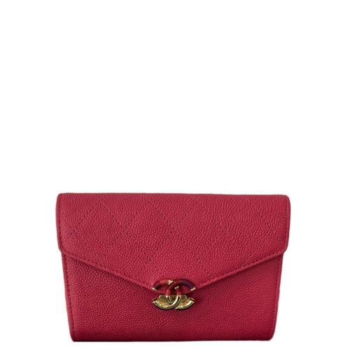 Chanel Quilted Flap Wallet Caviar Red