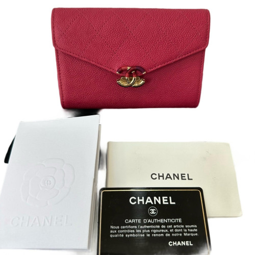 Chanel Quilted Flap Wallet Caviar Red