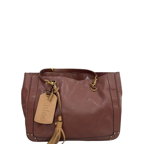 Chloe Fringe Tote Bag Calfskin Brown Beige