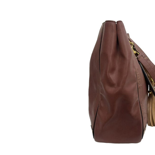 Chloe Fringe Tote Bag Calfskin Brown Beige
