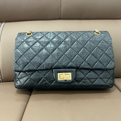 Chanel Quilted 2.55 227 Reissue Double Flap Pull Up Leather Black
