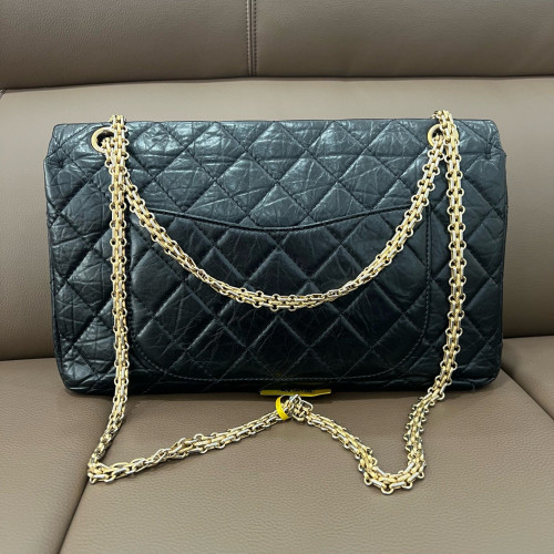 Chanel Quilted 2.55 227 Reissue Double Flap Pull Up Leather Black