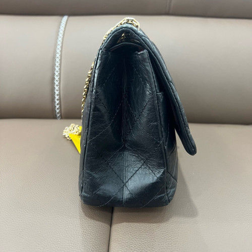 Chanel Quilted 2.55 227 Reissue Double Flap Pull Up Leather Black