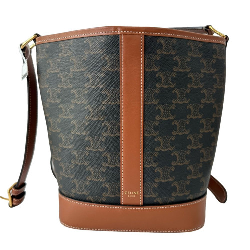 Celine Triomphe Bucket Bag Small Triomphe Brown Black