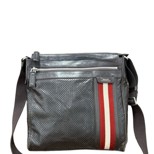Bally Briefcase Calfskin Perforated Calfskin Fabric Black Red White