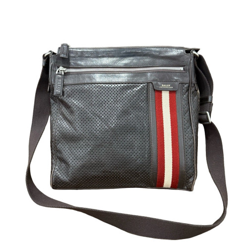 Bally Briefcase Calfskin Perforated Calfskin Fabric Black Red White
