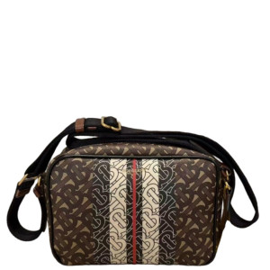 Burberry Camera Case Monogram Calfskin Canvas Brown Beige Black