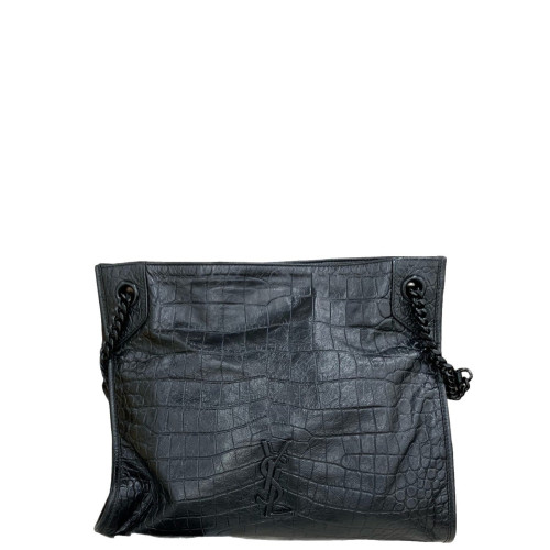 Yves Saint Laurent Shopping Tote Calfskin Crocodile Embossed Black Yves Saint Laurent Shopping Tote Calfskin Crocodile Embossed Black