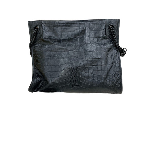Yves Saint Laurent Shopping Tote Calfskin Crocodile Embossed Black Yves Saint Laurent Shopping Tote Calfskin Crocodile Embossed Black