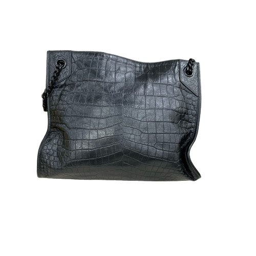 Yves Saint Laurent Shopping Tote Calfskin Crocodile Embossed Black Yves Saint Laurent Shopping Tote Calfskin Crocodile Embossed Black