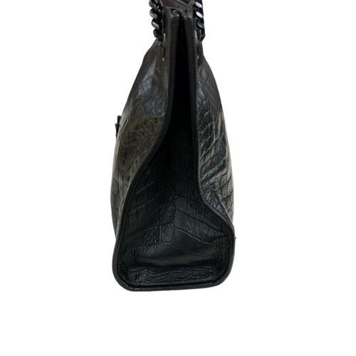 Yves Saint Laurent Shopping Tote Calfskin Crocodile Embossed Black Yves Saint Laurent Shopping Tote Calfskin Crocodile Embossed Black