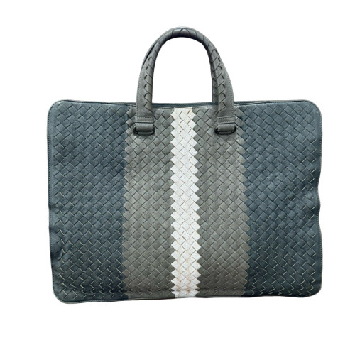 Bottega Veneta Briefcase Calfskin Intrecciato Blue Grey White
