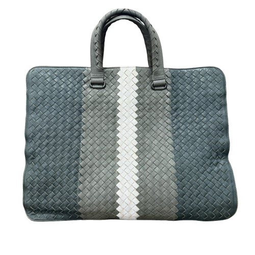 Bottega Veneta Briefcase Calfskin Intrecciato Blue Grey White