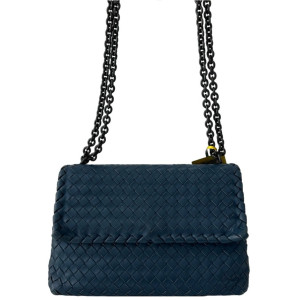 Bottega Veneta Medium Olimpia Shoulder Bag Calfskin Intrecciato Blue