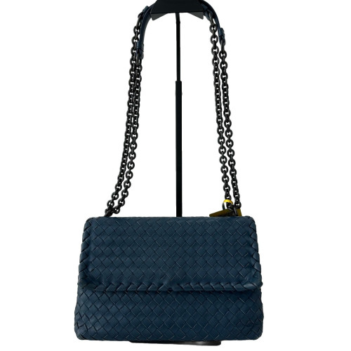 Bottega Veneta Medium Olimpia Shoulder Bag Calfskin Intrecciato Blue Bottega Veneta Medium Olimpia Shoulder Bag Calfskin Intrecciato Blue