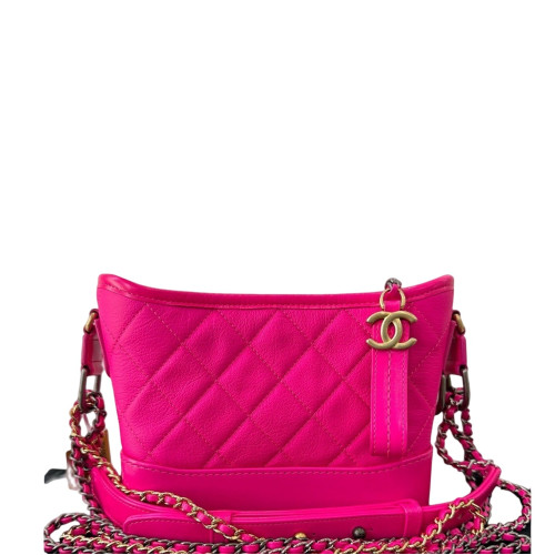 Chanel Quilted Small Gabrielle Hobo Calfskin Pink