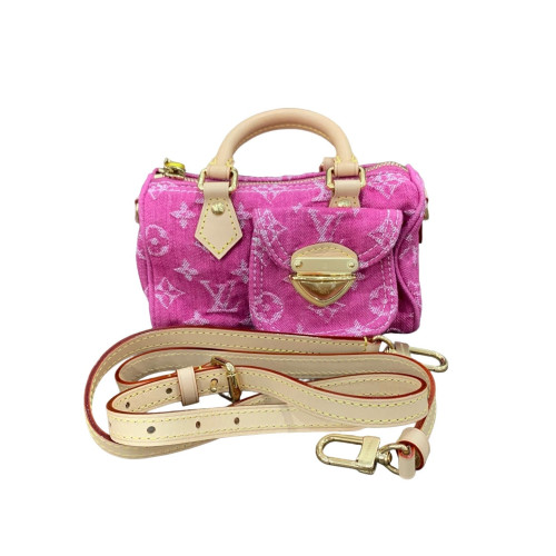 Louis Vuitton Nano Speedy Bandouliere Denim Monogram Pink