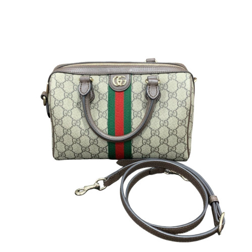Gucci Boston Bag GG Supreme Monogram Beige Brown Green