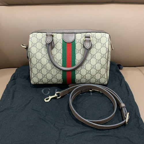 Gucci Boston Bag GG Supreme Monogram Beige Brown Green