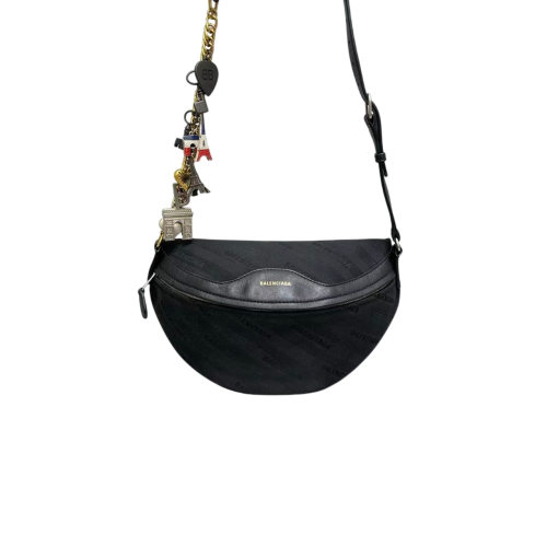 Balenciaga Jacquard Diagonal Allover Logo Xs Souvenir Belt Bag Canvas Calfskin Black