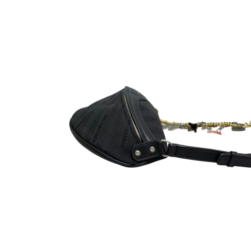 Balenciaga Jacquard Diagonal Allover Logo Xs Souvenir Belt Bag Canvas Calfskin Black