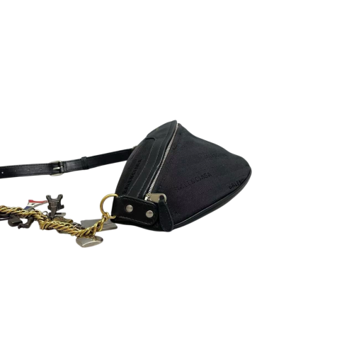 Balenciaga Jacquard Diagonal Allover Logo Xs Souvenir Belt Bag Canvas Calfskin Black