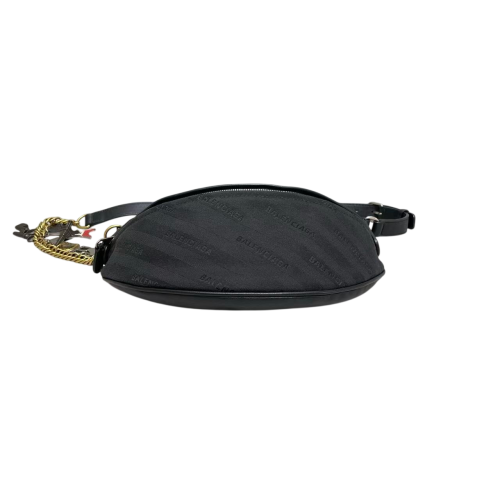 Balenciaga Jacquard Diagonal Allover Logo Xs Souvenir Belt Bag Canvas Calfskin Black