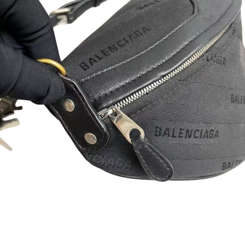 Balenciaga Jacquard Diagonal Allover Logo Xs Souvenir Belt Bag Canvas Calfskin Black