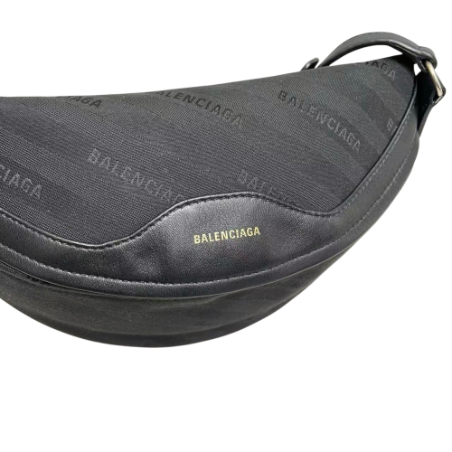 Balenciaga Jacquard Diagonal Allover Logo Xs Souvenir Belt Bag Canvas Calfskin Black