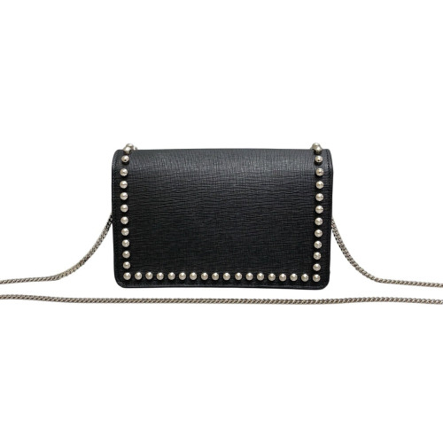 Fendi Studded Karlito Clutch Saffiano Calfskin Fur Calfskin Black White Pink