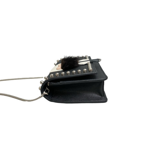Fendi Studded Karlito Clutch Saffiano Calfskin Fur Calfskin Black White Pink