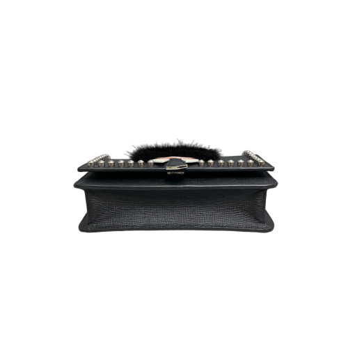 Fendi Studded Karlito Clutch Saffiano Calfskin Fur Calfskin Black White Pink