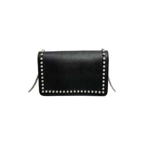 Fendi Studded Karlito Clutch Saffiano Calfskin Fur Calfskin Black White Pink