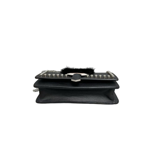 Fendi Studded Karlito Clutch Saffiano Calfskin Fur Calfskin Black White Pink