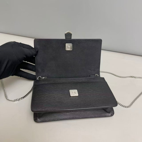 Fendi Studded Karlito Clutch Saffiano Calfskin Fur Calfskin Black White Pink