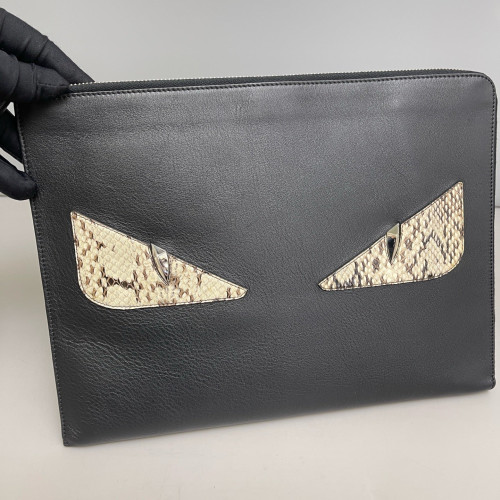 Fendi Clutch Calfskin Snake Embossed Calfskin Black Fendi Clutch Calfskin Snake Embossed Calfskin Black