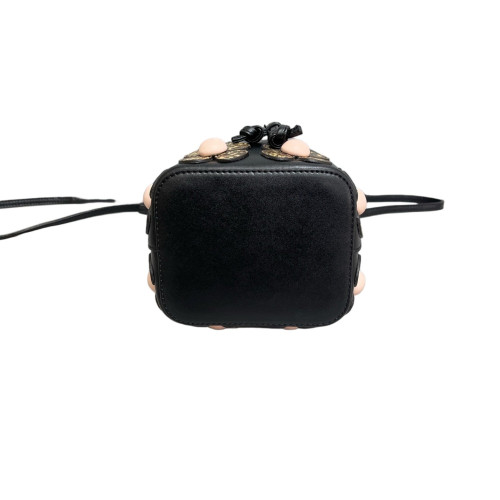 Fendi Mini Mon Tresor Bucket Calfskin Snake Embossed Calfskin Black Light Brown Pink