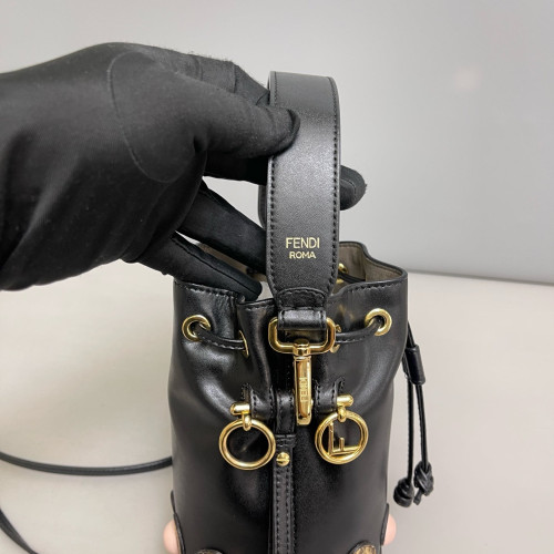 Fendi Mini Mon Tresor Bucket Calfskin Snake Embossed Calfskin Black Light Brown Pink