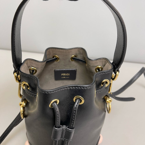 Fendi Mini Mon Tresor Bucket Calfskin Snake Embossed Calfskin Black Light Brown Pink