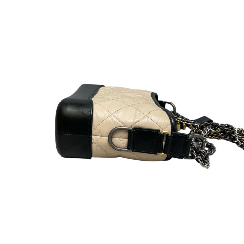 Chanel Quilted Bi-Color Small Gabrielle Hobo Crumpled Calfskin Natural Tan Black