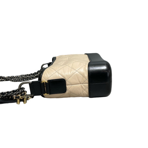 Chanel Quilted Bi-Color Small Gabrielle Hobo Crumpled Calfskin Natural Tan Black