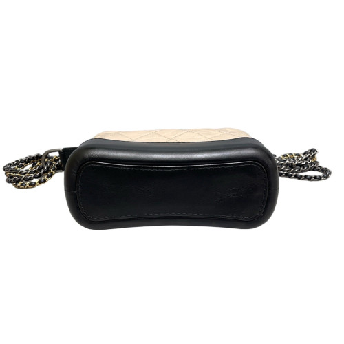 Chanel Quilted Bi-Color Small Gabrielle Hobo Crumpled Calfskin Natural Tan Black