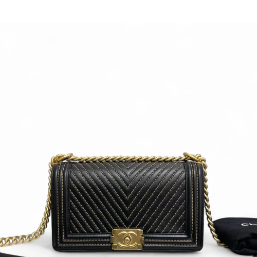 Chanel Chevron Quilted Medium Boy Flap Calfskin Black