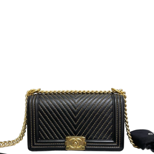 Chanel Chevron Quilted Medium Boy Flap Calfskin Black