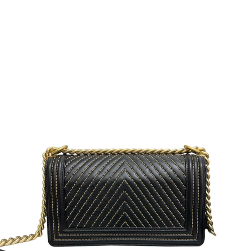 Chanel Chevron Quilted Medium Boy Flap Calfskin Black