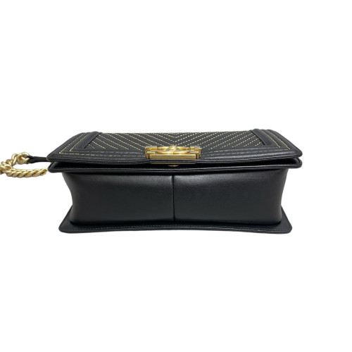 Chanel Chevron Quilted Medium Boy Flap Calfskin Black