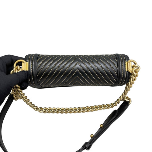 Chanel Chevron Quilted Medium Boy Flap Calfskin Black